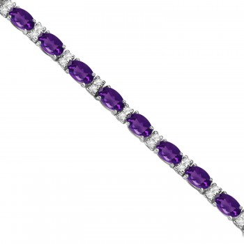 Diamond & Oval Cut Amethyst Tennis Bracelet 14k White Gold (9.25ct)