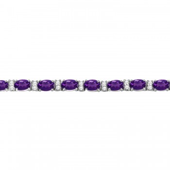 Diamond & Oval Cut Amethyst Tennis Bracelet 14k White Gold (9.25ct)