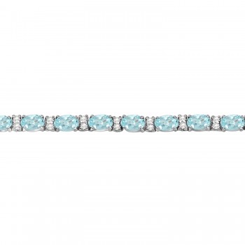 Diamond & Oval Cut Aquamarine Tennis Bracelet 14k White Gold (9.25ct)