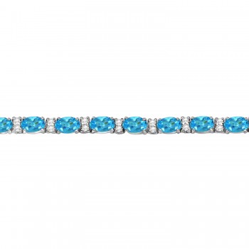 Diamond & Oval Cut Blue Topaz Tennis Bracelet 14k White Gold (9.25ct)