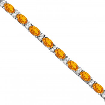 Diamond & Oval Cut Citrine Tennis Bracelet 14k White Gold (9.25ct)