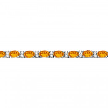 Diamond & Oval Cut Citrine Tennis Bracelet 14k White Gold (9.25ct)