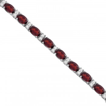 Diamond & Oval Cut Garnet Tennis Bracelet 14k White Gold (9.25ct)