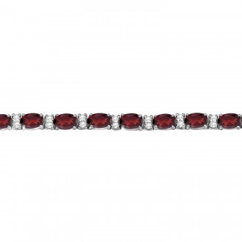 Diamond & Oval Cut Garnet Tennis Bracelet 14k White Gold (9.25ct)