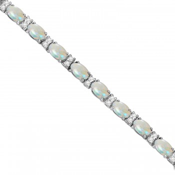 Diamond & Oval Cut Opal Tennis Bracelet 14k White Gold (9.25ct)