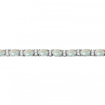 Diamond & Oval Cut Opal Tennis Bracelet 14k White Gold (9.25ct)