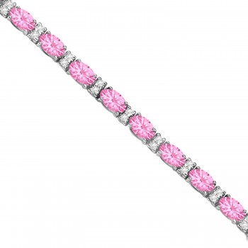 Diamond & Oval Cut Pink Tourmaline Tennis Bracelet 14k W Gold (9.25ct)