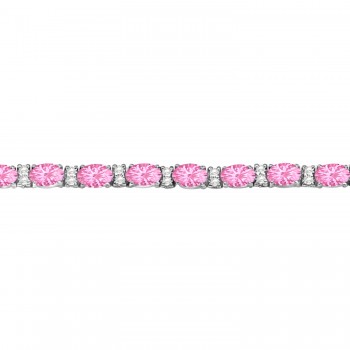 Diamond & Oval Cut Pink Tourmaline Tennis Bracelet 14k W Gold (9.25ct)