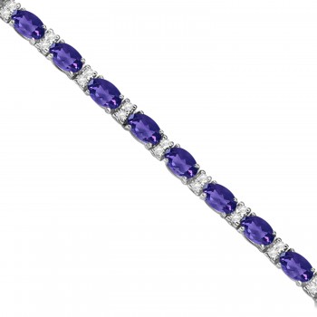 Diamond & Oval Cut Tanzanite Tennis Bracelet 14k White Gold (9.25ct)