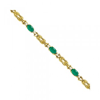 Oval Emerald & Diamond Love Knot Bracelet 14k Yellow Gold (2.05ctw)