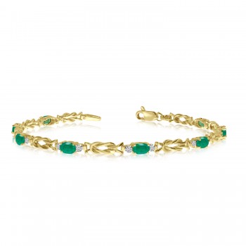 Oval Emerald & Diamond Love Knot Bracelet 14k Yellow Gold (2.05ctw)