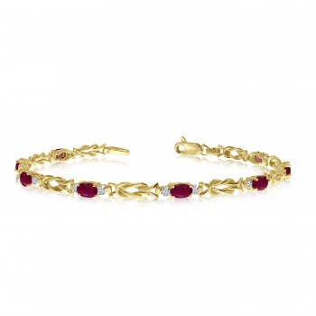 Oval Ruby & Diamond Love Knot Bracelet 14k Yellow Gold (2.05ctw)