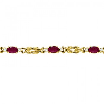 Oval Ruby & Diamond Love Knot Bracelet 14k Yellow Gold (2.05ctw)