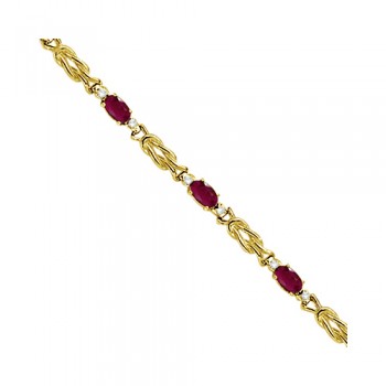 Oval Ruby & Diamond Love Knot Bracelet 14k Yellow Gold (2.05ctw)