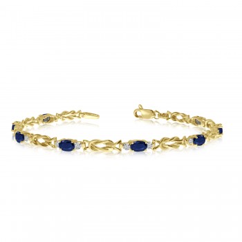 Oval Blue Sapphire & Diamond Love Knot Bracelet 14k Yellow Gold (2.05ctw)