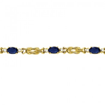 Oval Blue Sapphire & Diamond Love Knot Bracelet 14k Yellow Gold (2.05ctw)
