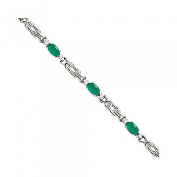 Oval Emerald & Diamond Love Knot Bracelet 14k White Gold (2.05ctw)