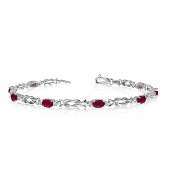 Oval Ruby & Diamond Love Knot Bracelet 14k White Gold (2.05ctw)