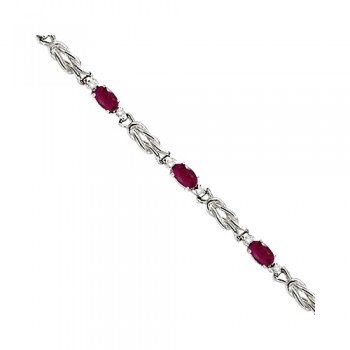 Oval Ruby & Diamond Love Knot Bracelet 14k White Gold (2.05ctw)