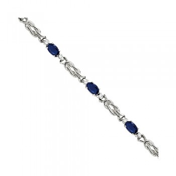 Oval Blue Sapphire & Diamond Love Knot Bracelet 14k White Gold (2.05ctw)