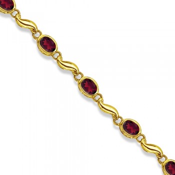 Bezel-Set Oval Garnet Bracelet in 14K Yellow Gold (7x5 mm)