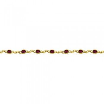 Bezel-Set Oval Garnet Bracelet in 14K Yellow Gold (7x5 mm)