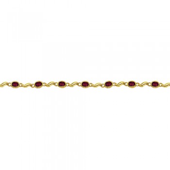 Bezel-Set Oval Garnet Bracelet in 14K Yellow Gold (7x5 mm)