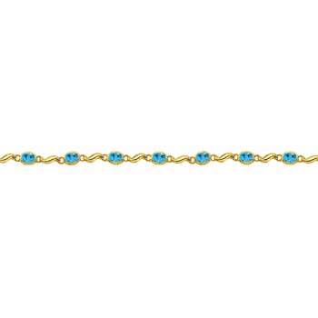 Bezel-Set Oval Blue Topaz Bracelet in 14K Yellow Gold (7x5 mm)