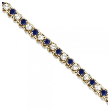Round Lab Blue Sapphire & Lab Diamond Tennis Bracelet 14k Yellow Gold (4.75ct)
