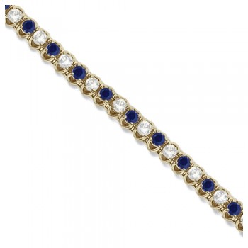 Round Lab Blue Sapphire & Lab Diamond Tennis Bracelet 14k Yellow Gold (4.75ct)