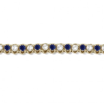 Round Lab Blue Sapphire & Lab Diamond Tennis Bracelet 14k Yellow Gold (4.75ct)