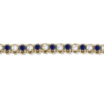 Round Blue Sapphire & Diamond Tennis Bracelet 14k Yellow Gold (4.75ct)