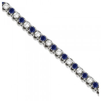 Round Lab Blue Sapphire & Lab Diamond Tennis Bracelet 14k White Gold (4.75ct)