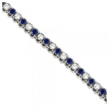 Round Lab Blue Sapphire & Lab Diamond Tennis Bracelet 14k White Gold (4.75ct)