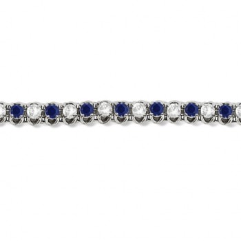 Round Lab Blue Sapphire & Lab Diamond Tennis Bracelet 14k White Gold (4.75ct)