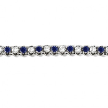 Round Blue Sapphire & Diamond Tennis Bracelet 14k White Gold (4.75ct)