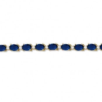 Lab Blue Sapphire & Lab Grown Diamond Tennis Bracelet 14k Yellow Gold (12.00ct)