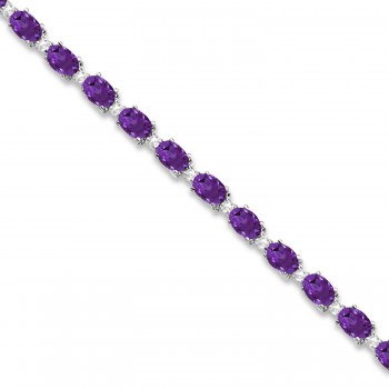 Amethyst & Diamond Tennis Bracelet 14k White Gold (12.00ct)