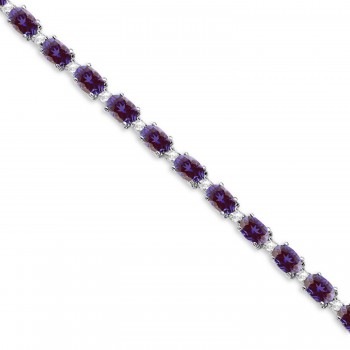 Lab Alexandrite & Diamond Tennis Bracelet 14k White Gold (12.00ct)