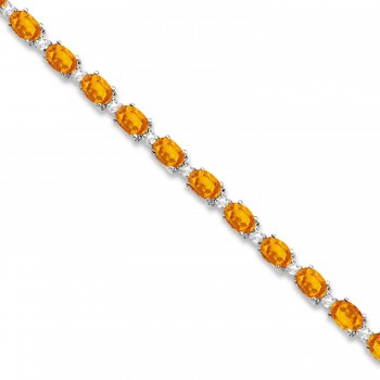 Citrine & Diamond Tennis Link Bracelet 14k White Gold (12.00ct)