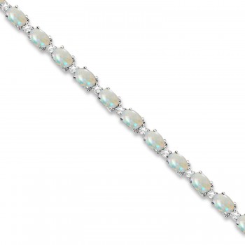 Opal & Diamond Tennis Link Bracelet 14k White Gold (12.00ct)