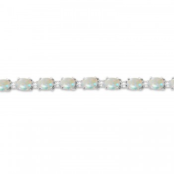 Opal & Diamond Tennis Link Bracelet 14k White Gold (12.00ct)