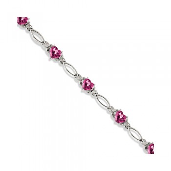 Heart Shaped Pink Topaz & Diamond Link Bracelet 14k White Gold (3.00ctw)