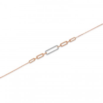 Diamond Paperclip Chain Bracelet 14k Rose Gold (0.17ct)