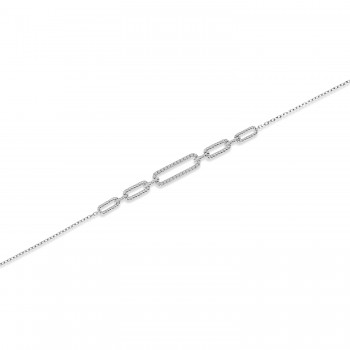 Diamond Paperclip Chain Bracelet 14k White Gold (0.17ct)