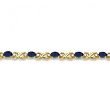 Oval Sapphire & Diamond XOXO Link Bracelet 14k Yellow Gold (7.00ctw)