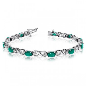 Oval Emerald & Diamond XOXO Link Bracelet 14k White Gold (7.00ctw)