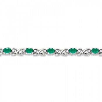 Oval Emerald & Diamond XOXO Link Bracelet 14k White Gold (7.00ctw)