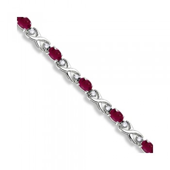 Oval Ruby & Diamond XOXO Link Bracelet 14k White Gold (7.00ctw)