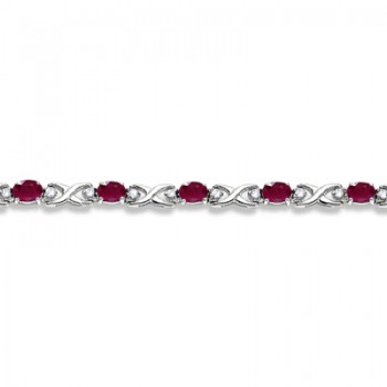 Oval Ruby & Diamond XOXO Link Bracelet 14k White Gold (7.00ctw)